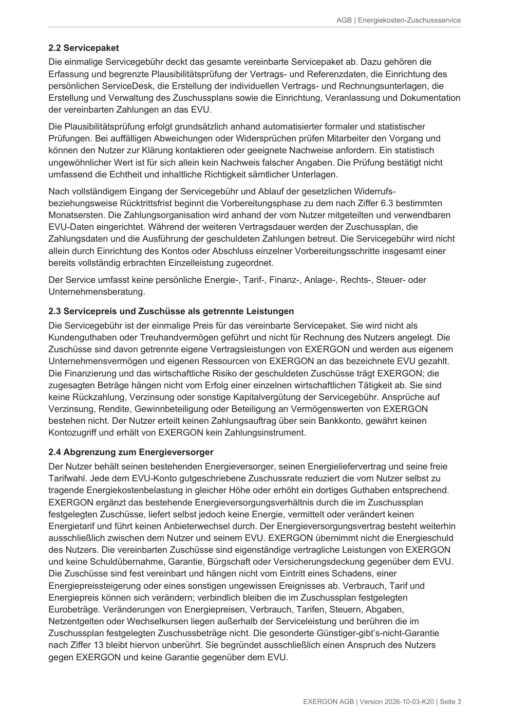 EXERGON Nutzungsbedingungen - Seite 3 von 17